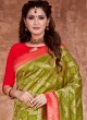 Bandhani Work Mehndi Green And Red Saree